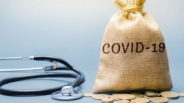 Money bag with COVID-19 written on it