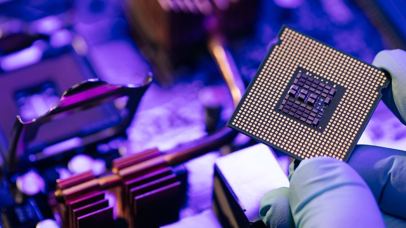 Image of a hand holding a computer chip