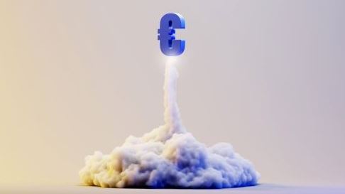 Euro sign launching like a rocket